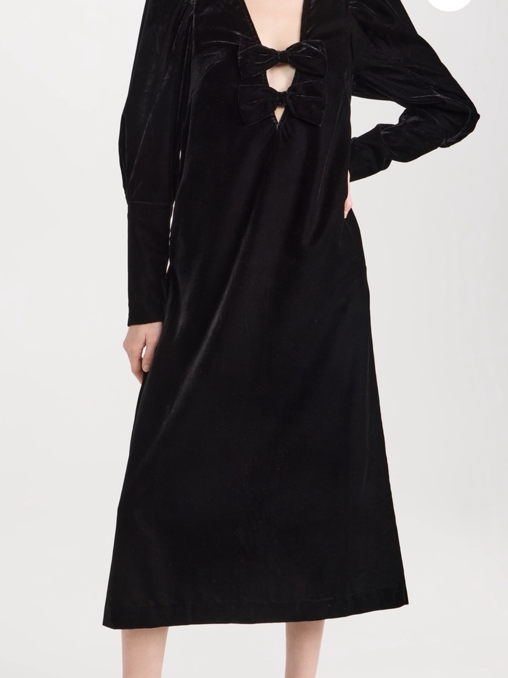 Sea Black Velvet V-Neck Midi Dress with Bow Cutouts - Picture 4 of 8